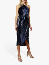 Load image into Gallery viewer, Metallic One Shoulder Velvet Midi Dress
