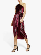 Load image into Gallery viewer, Metallic One Shoulder Velvet Midi Dress
