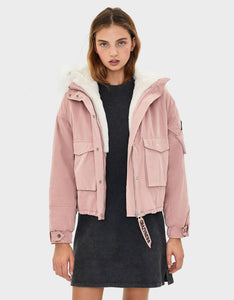 Cropped Parka With Faux Fur Hood Trim